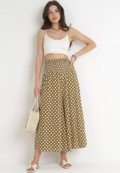 Jasnozielone Szerokie Spodnie Kuloty z Szeroką Gumką i Ozdobnym Wzorem Pasie Henita. Zielone spodnie materiałowe damskie Born2be, bez wzorów, z jeansu, eleganckie. Za 34.99 zł.