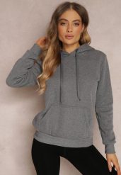Ciemnoszara Bluza Basic z Kapturem Corbetes. Szare bluzy damskie Renee, xl, bez wzorów, z dresówki, casualowe, bez ramiączek, z kapturem. Za 44.99 zł.
