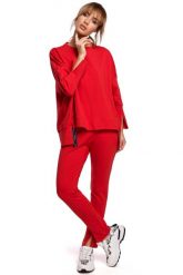 Wygodna Prosta Bluza z Lampasem - Czerwona. Czerwone bluzy damskie MOE, l, bez wzorów, z bawełny, bez ramiączek, bez kaptura. Za 229.90 zł.