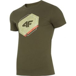 T-shirt męski TSM010 - khaki. Brązowe t-shirty męskie 4F, m, bez wzorów, bez kołnierzyka, bez ramiączek. W wyprzedaży za 34.99 zł.