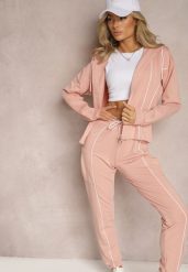 Różowy Komplet Dresowy Bluza z Kapturem i Joggery z Cienkimi Lamówkami Zivatia. Czerwone bluzy damskie Renee, l, bez wzorów, z dresówki, bez ramiączek, z kapturem. Za 129.99 zł.