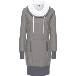 Sukienka dresowa, długi rękaw bonprix szary melanż. Szare sukienki damskie bonprix, bez wzorów, z dresówki, bez kołnierzyka, bez ramiączek, maxi. Za 59.99 zł.