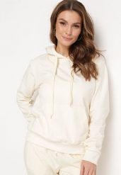 Jasnobeżowa Bluza Zakładana przez Głowę z Kapturem i Kieszenią Typu Kangur Roveria. Brązowe bluzy damskie Born2be, l, bez wzorów, z dzianiny, casualowe, bez ramiączek, z kapturem. Za 34.99 zł.