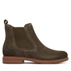 Sztyblety Tamaris. Zielone botki damskie Tamaris, bez wzorów, bez obcasa, na płaskiej podeszwie, bez zapięcia. Za 474.99 zł.