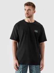 4F T-shirt oversize z nadrukiem męski - czarny M. Czarne t-shirty męskie 4F, m, bez wzorów, z bawełny, bez kołnierzyka, bez ramiączek. Za 69.99 zł.