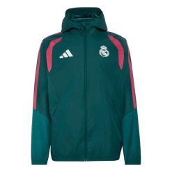 Kurtka wodoodporna All Weather Real Madrid Tiro 2026/27. Zielone kurtki męskie Adidas, l, bez wzorów, klasyczne, bez kaptura. Za 423.00 zł.