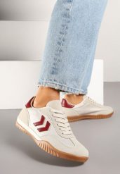 Beżowo-Czerwone Sneakersy Typu Kultowe Tenisówki Zdobione Przeszyciami Mepenna. Brązowe trampki i tenisówki damskie Renee, z aplikacjami, z jeansu, bez zapięcia. Za 79.99 zł.