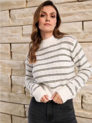 Sweter w paski - wielobarwny. Swetry nierozpinane damskie Sinsay, l, bez wzorów, bez kołnierzyka, bez ramiączek. Za 49.99 zł.
