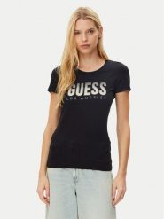 Guess T-Shirt W5GI14 J1314 Czarny Regular Fit. Czarne t-shirty damskie Guess, s, z aplikacjami, z bawełny, bez kołnierzyka, bez ramiączek. Za 99.99 zł.