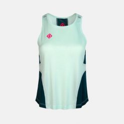 SPEZIA Technical Tank Top – lekki, oddychający i szybkoschnący. Zielone topy damskie IZAS, bez wzorów, sportowe, bez kołnierzyka, bez ramiączek. Za 139.09 zł.