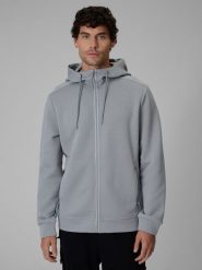 4F Bluza dresowa regular z kapturem męska - szara L. Szare bluzy męskie 4F, l, z aplikacjami, z dresówki, z kapturem, na fitness i siłownię. Za 269.99 zł.