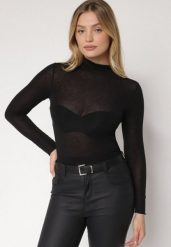 Czarna Bluzka z Golfem Typu Longsleeve z Wiskozy z Kaszmirem Fedine. Czarne bluzki damskie Born2be, s, bez wzorów, z jeansu, eleganckie, bez kołnierzyka, bez ramiączek. Za 89.99 zł.