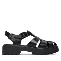 Sandały Timberland. Czarne sandały damskie Timberland, bez wzorów, bez obcasa, na płaskiej podeszwie, bez zapięcia. Za 549.99 zł.