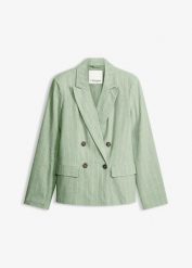 Żakiet z domieszką lnu. Zielone marynarki i żakiety damskie bonprix, bez wzorów, eleganckie, bez kołnierzyka, bez ramiączek. Za 104.99 zł.