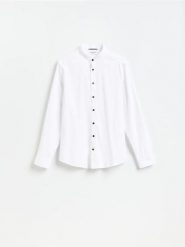 Koszula super slim z bawełną egipską - biały. Białe koszule męskie Reserved, l, bez wzorów, z bawełny, bez kołnierzyka, bez ramiączek. Za 129.99 zł.