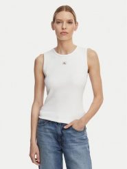 Calvin Klein Jeans Top LV047F246G Biały Slim Fit. Białe topy damskie Calvin Klein Jeans, xs, bez wzorów, z bawełny, bez kołnierzyka, bez ramiączek. Za 169.99 zł.
