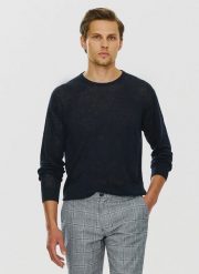 PAKO LORENTE – Granatowy lniany sweter P24SP-2X-003-G-0 - Pako Lorente. Niebieskie swetry męskie Pako Lorente, na lato, m, bez wzorów, ze lnu, bez kołnierzyka, bez ramiączek. Za 99.99 zł.