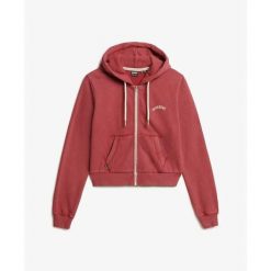 Damska krótka bluza z kapturem z zamek i logo Superdry Essential. Brązowe bluzy damskie Superdry, bez wzorów, bez ramiączek, z kapturem. Za 326.95 zł.