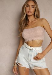 Różowy Koronkowy Top Bandeau o Dopasowanym Kroju Pasiella. Czerwone topy damskie Renee, l, bez wzorów, z jeansu, bez kołnierzyka, bez ramiączek. Za 24.99 zł.