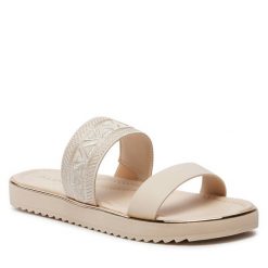 Klapki Aldo. Brązowe klapki damskie Aldo, bez wzorów, bez obcasa, bez zapięcia. Za 299.99 zł.