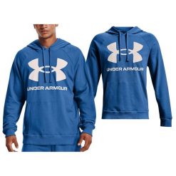 Bluza sportowa dla mężczyzn Under Armour Rival feelce big logo. Niebieskie bluzy sportowe męskie Under Armour, m, bez wzorów, bez kaptura, na fitness i siłownię. Za 179.00 zł.