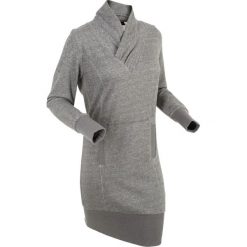 Sukienka dresowa, długi rękaw bonprix szary melanż. Szare sukienki damskie bonprix, bez wzorów, z dresówki, bez kołnierzyka, bez ramiączek, maxi. Za 49.99 zł.