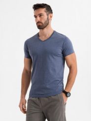 Męska klasyczna bawełniana koszulka z dekoltem w serek BASIC – niebieski melanż V18 - Rozmiar: XXL. Niebieskie t-shirty męskie Ombre Clothing, m, bez wzorów, z bawełny, bez kołnierzyka, bez ramiączek. W wyprzedaży za 29.99 zł.