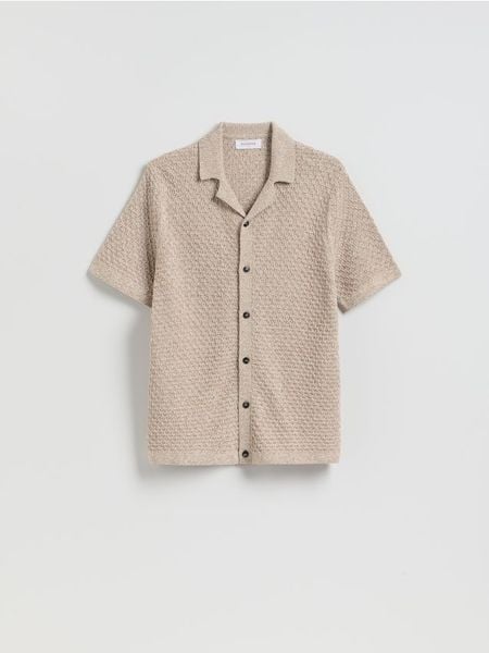 Rozpinany sweter - beżowy. Brązowe swetry męskie Reserved, l, bez wzorów, z bawełny, bez kołnierzyka, bez ramiączek. W wyprzedaży za 45.99 zł.