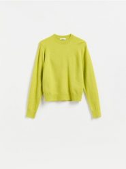 Gładki sweter - zielony. Zielone swetry nierozpinane damskie Reserved, l, bez wzorów, z dzianiny, bez kołnierzyka, bez ramiączek. Za 119.99 zł.