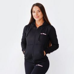 Bluza damska fitness z kapturem czarna Zipper Hoodie. Czarne bluzy damskie GYMBEAM, l, bez wzorów, z bawełny, bez ramiączek, z kapturem. Za 109.90 zł.