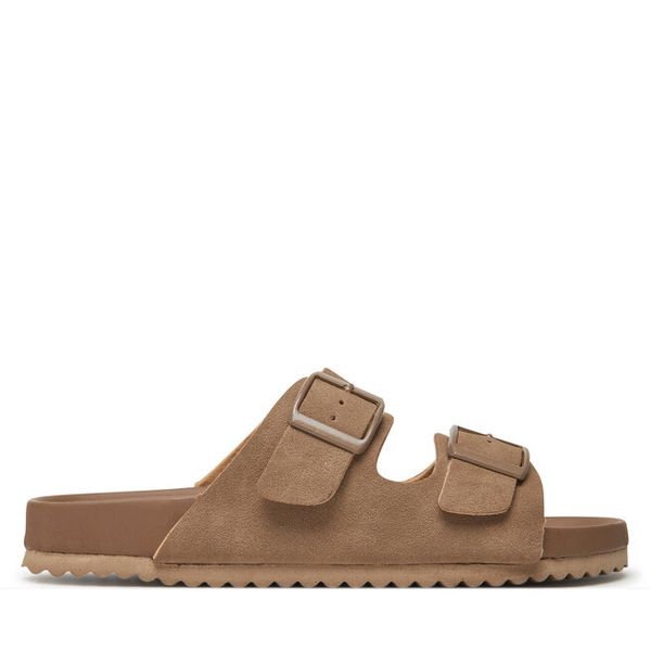 Klapki DeeZee. Brązowe klapki damskie DeeZee, bez wzorów, bez obcasa, bez zapięcia. Za 119.99 zł.