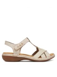Rieker Sandały 65919-60 Beżowy. Brązowe sandały damskie Rieker, bez wzorów, ze skóry, bez obcasa, na płaskiej podeszwie, bez zapięcia. Za 319.99 zł.