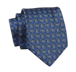 Krawat Granatowo-Niebieski w Paisley, Łezki, 7 cm, Elegancki, Klasyczny, Męski -ALTIES. Niebieskie krawaty i muchy Alties, bez wzorów, z tkaniny, eleganckie. Za 49.00 zł.