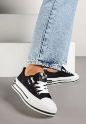 Czarne Koronkowe Trampki na Grubej Podeszwie z Cyrkoniami Nusiletia. Czarne trampki i tenisówki damskie Born2be, bez wzorów, z jeansu, bez zapięcia. Za 89.99 zł.