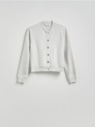 Bluza bomberka - jasnoszary. Szare bluzy damskie Reserved, l, bez wzorów, z dzianiny, bez ramiączek, bez kaptura. W wyprzedaży za 59.99 zł.