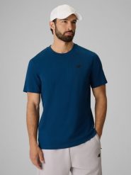 4F T-shirt regular gładki męski - granatowy S. Niebieskie t-shirty męskie 4F, m, bez wzorów, z bawełny, bez kołnierzyka, bez ramiączek. Za 49.99 zł.