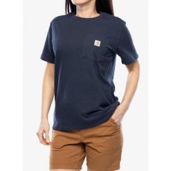 T-shirt bawełniany damski Carhartt Workwear Pocket S/S T-Shirt. Niebieskie koszulki sportowe damskie Carhartt, s, bez wzorów, z bawełny, bez ramiączek. Za 93.99 zł.