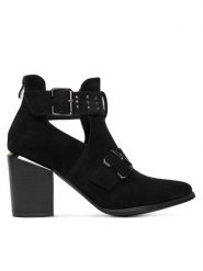 DeeZee Botki 7612-7 Czarny. Czarne botki damskie DeeZee, bez wzorów, z materiału, bez obcasa, na słupku, bez zapięcia. Za 179.99 zł.