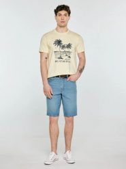 Koszulka męska z kontrastowym nadrukiem żółta Omer 200. Żółte t-shirty męskie BIG STAR, l, bez wzorów, z bawełny, bez kołnierzyka, bez ramiączek. Za 79.99 zł.