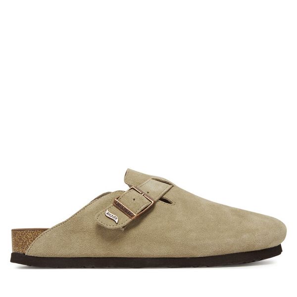 Klapki Skechers. Brązowe klapki damskie Skechers, bez wzorów, bez obcasa, bez zapięcia. Za 339.99 zł.