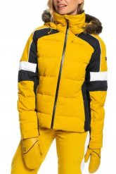 Kurtka narciarska damska Roxy Blizzard. Żółte kurtki sportowe damskie Roxy, na zimę, l, bez wzorów, z materiału, bez ramiączek, bez kaptura, narciarskie, primaloft. Za 685.49 zł.