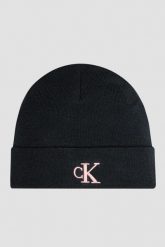 CALVIN KLEIN Czarna damska czapka z różowym logo. Czarne czapki damskie Calvin Klein, bez wzorów. W wyprzedaży za 89.99 zł.