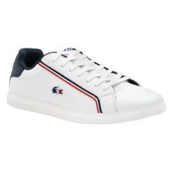 Męskie Skórzane Buty Sportowe Graduate Logo. Białe buty sportowe męskie Lacoste, bez wzorów, bez zapięcia. Za 575.99 zł.