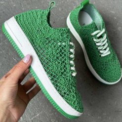 Zielone plecione sportowe buty damskie T.Sokolski 175. Zielone obuwie sportowe damskie Sokolski, bez wzorów, z tkaniny, bez zapięcia. Za 189.00 zł.