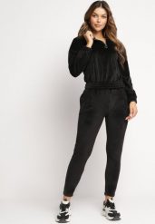 Czarny Welurowy Komplet Dresowy z Bluzą z Kapturem Oriadne. Czarne bluzy damskie Born2be, m, bez wzorów, z dresówki, bez ramiączek, z kapturem. Za 159.99 zł.
