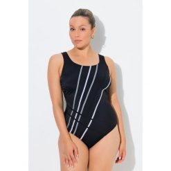 Damski Strój kąpielowy kolorowe wypustki bez miękkich miseczek. Czarne stroje kąpielowe damskie Ulla Popken, plus size, bez wzorów, z elastanu. Za 199.99 zł.