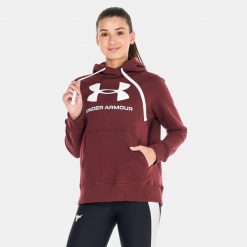 Bluza Z Kapturem Damska Logo Polar Rival. Czerwone bluzy damskie Under Armour, m, bez wzorów, z polaru, bez ramiączek, z kapturem. Za 308.99 zł.