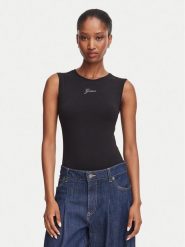 Guess Top W6YP17 K3881 Czarny Regular Fit. Czarne topy damskie Guess, xs, z aplikacjami, bez kołnierzyka, bez ramiączek. Za 174.99 zł.