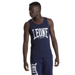 Odzież sportowa na co dzień na siłownię. Niebieskia koszulki sportowe męskie LEONE 1947 APPAREL, bez wzorów, z bawełny, bez ramiączek, na fitness i siłownię. Za 109.46 zł.