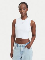 Guess Top W4GZ34 Z3F40 Biały Slim Fit. Białe topy damskie Guess, l, z aplikacjami, z syntetyku, bez kołnierzyka, bez ramiączek. Za 214.99 zł.